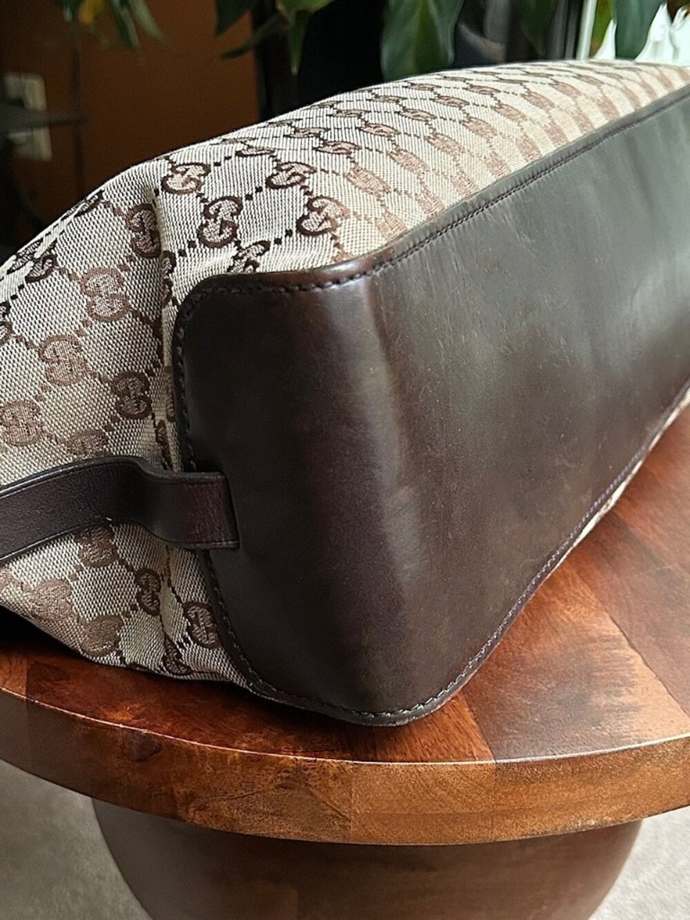 GUCCI GG Monogram Buckle Tote Bag, Taupe, Brown - Picture 13 of 16